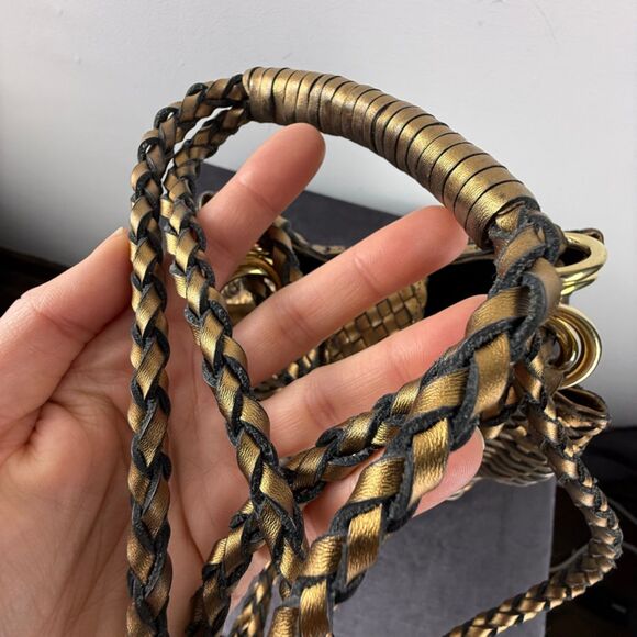 Vintage CEM Woven Leather Metallic Bronze Gold Purse | 80's 90s Bucket Style Bag - Picture 7 of 15